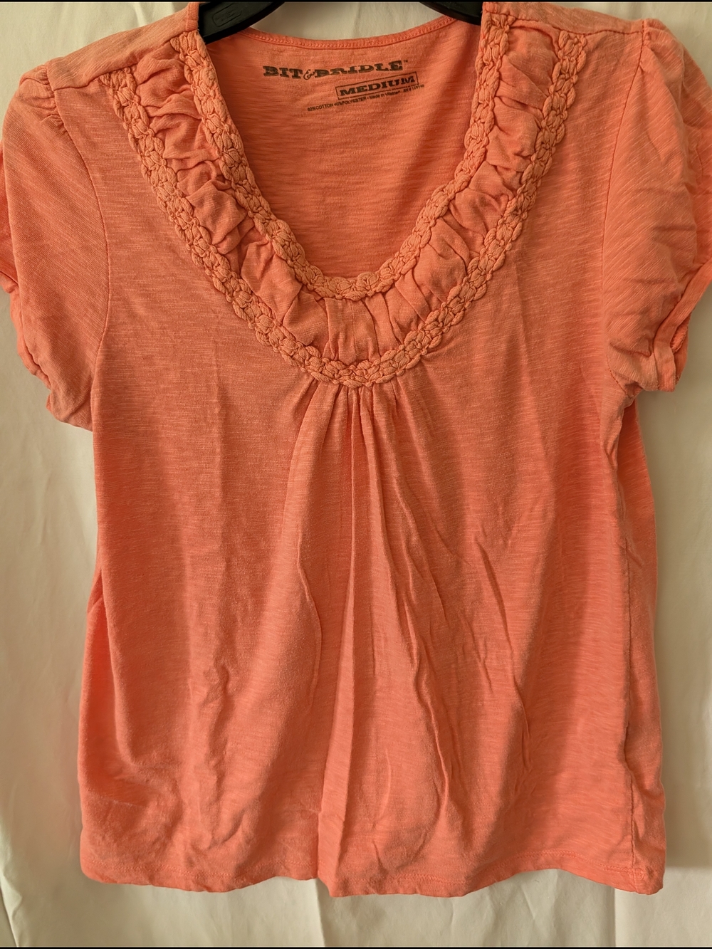 Bit & Bridle Coral Ruffle-Trim V-Neck Tee